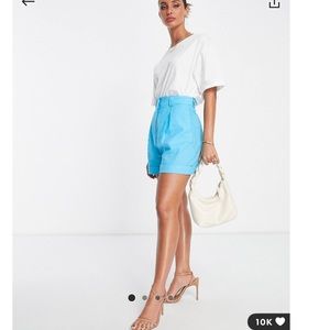 ASOS Design Linen Boxy Shorts in Turquoise